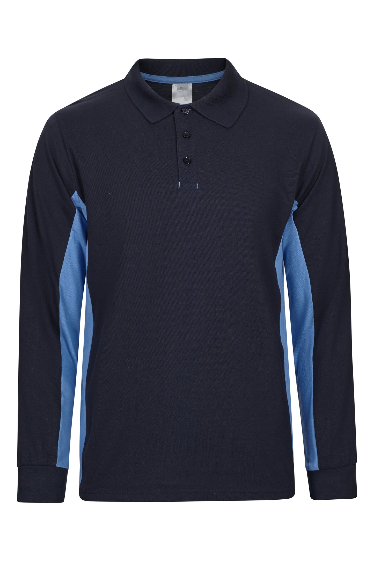 Tricou polo maneca lunga bumbac 180g albastru marin/albastru celest V105514