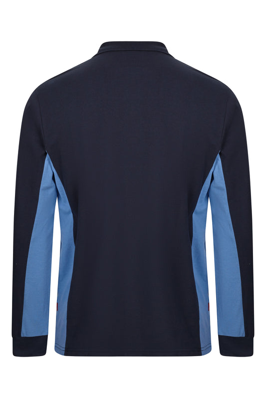 Tricou polo maneca lunga bumbac 180g albastru marin/albastru celest V105514