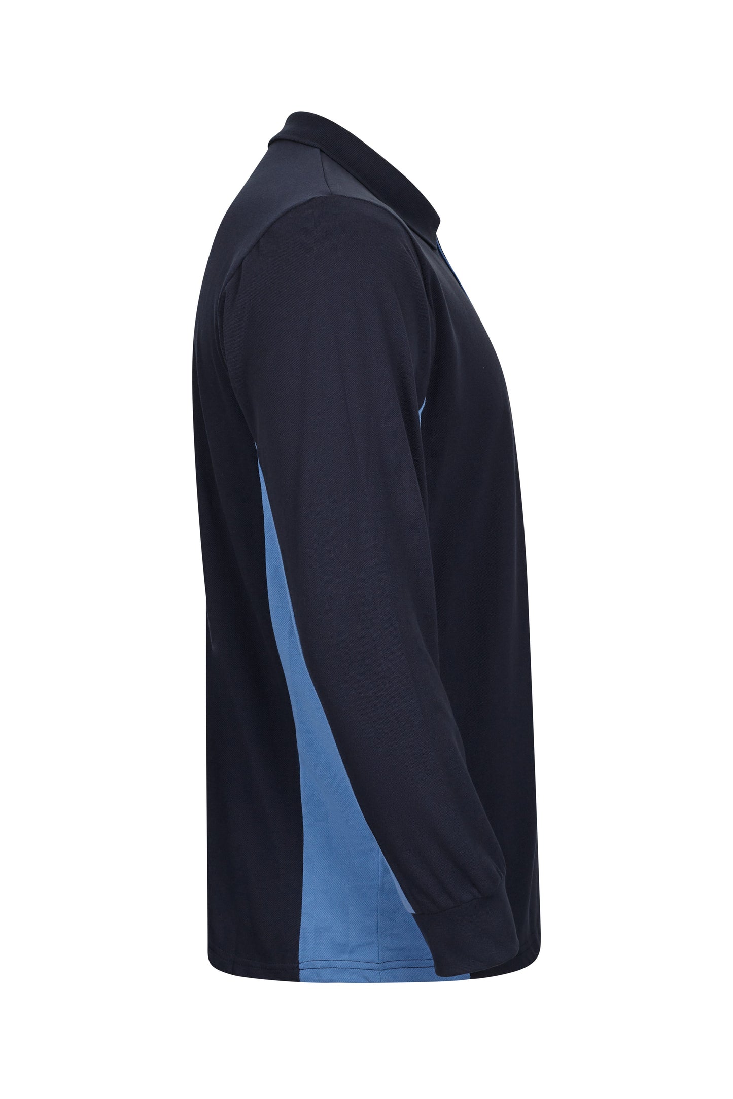 Tricou polo maneca lunga bumbac 180g albastru marin/albastru celest V105514