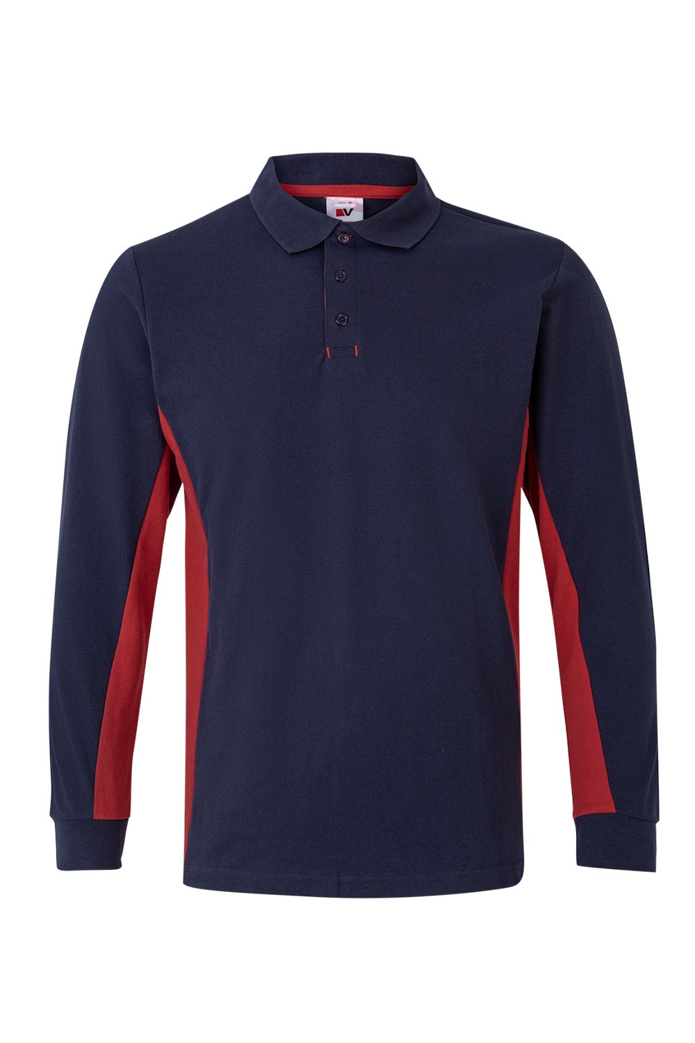 Tricou polo maneca lunga bumbac 180g albastru marin/rosu V105514