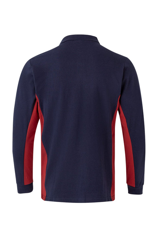 Tricou polo maneca lunga bumbac 180g albastru marin/rosu V105514