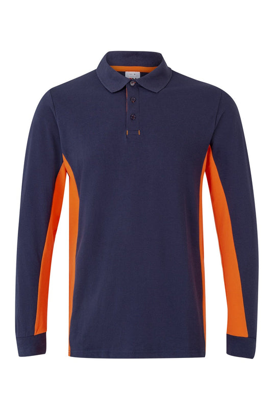 Tricou polo maneca lunga bumbac 180g albastru marin/portocaliu V105514