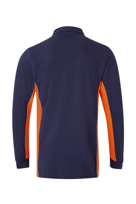 Tricou polo maneca lunga bumbac 180g albastru marin/portocaliu V105514