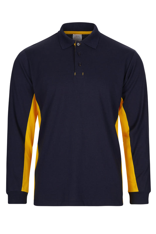 Tricou polo maneca lunga bumbac 180g albastru marin/galben V105514