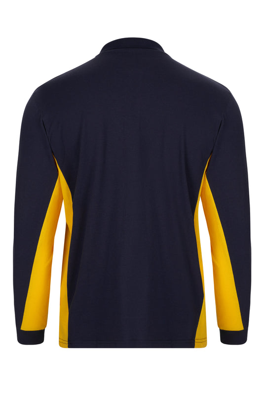 Tricou polo maneca lunga bumbac 180g albastru marin/galben V105514