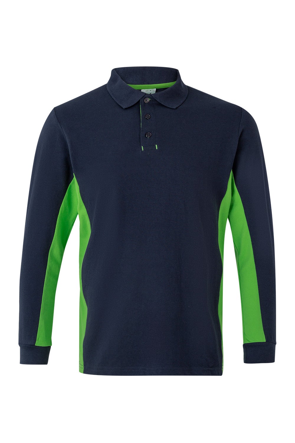 Tricou polo maneca lunga bumbac 180g albastru marin/verde lime V105514