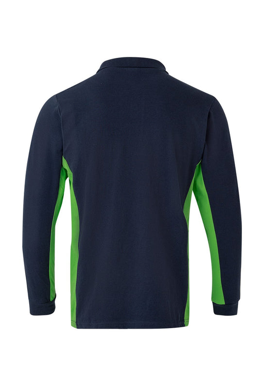Tricou polo maneca lunga bumbac 180g albastru marin/verde lime V105514
