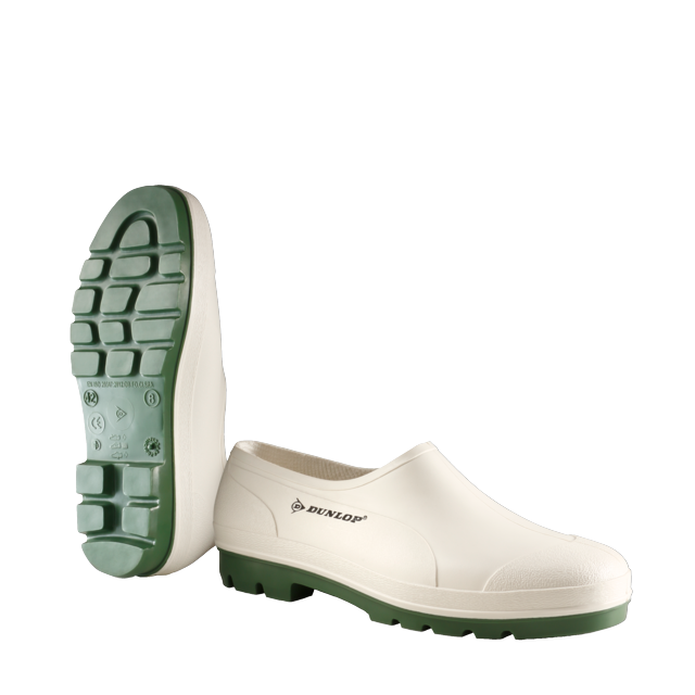 Galosi PVC fara bombeu alb/verde OB Wellie Dunlop