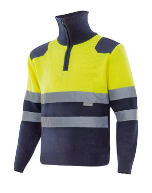 Pulover reflectorizant tricot 100% acril bleumarin/galben V301001