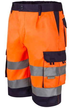 Pantaloni reflectorizanti scurti neon galben 240g bleumarin/portocaliu V303004
