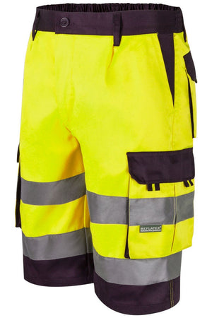Pantaloni reflectorizanti scurti neon galben 240g bleumarin/galben V303004