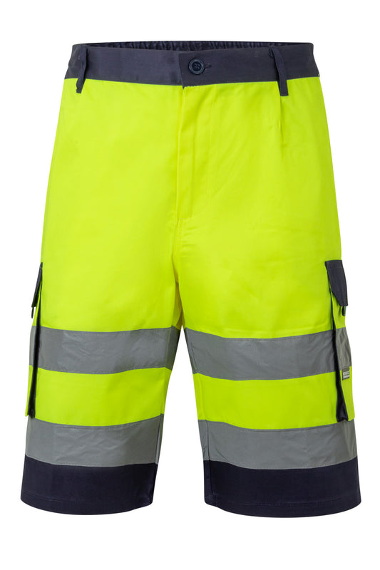 Pantaloni reflectorizanti scurti neon galben 240g bleumarin/galben V303004