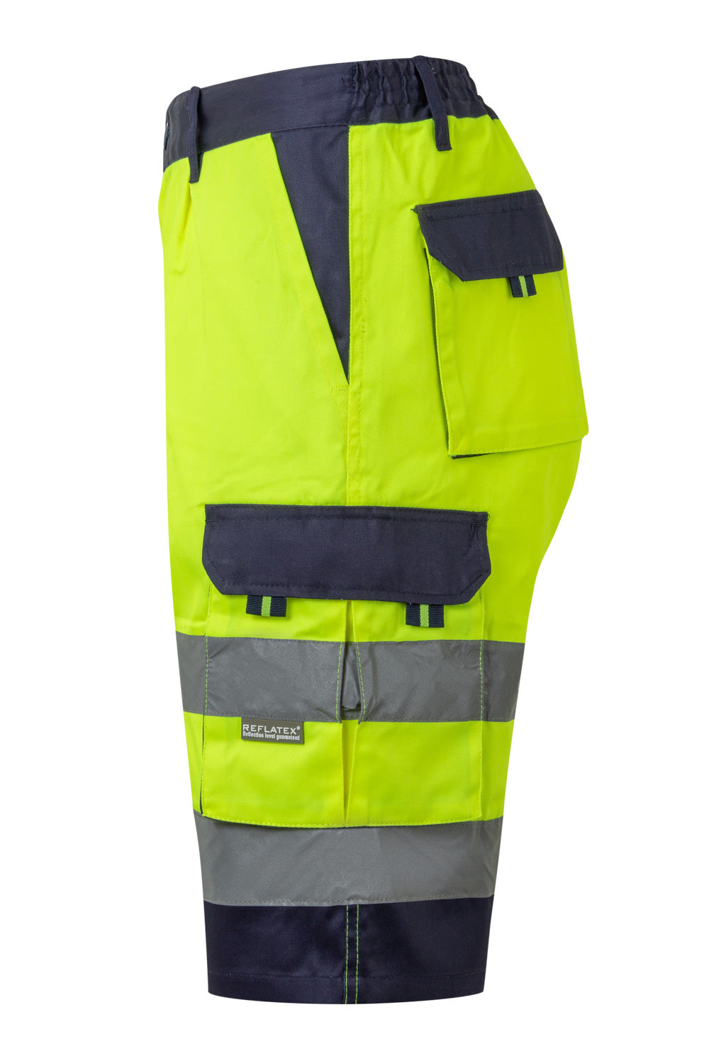Pantaloni reflectorizanti scurti tercot neon galben 240g bleumarin/galben V303004