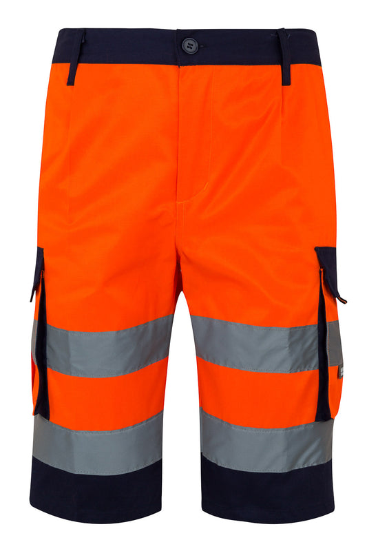 Pantaloni reflectorizanti scurti neon galben 240g bleumarin/portocaliu V303004