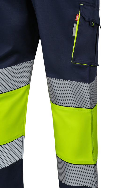 Pantaloni reflectorizanti stretch 250g bleumarin/galben V303008S