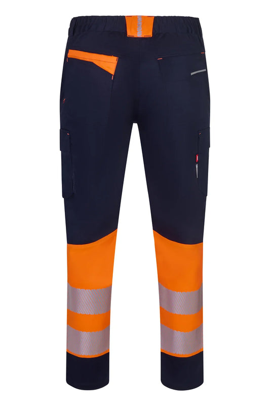 Pantaloni reflectorizanti stretch 260g albastru marin/portocaliu fluo V303032S