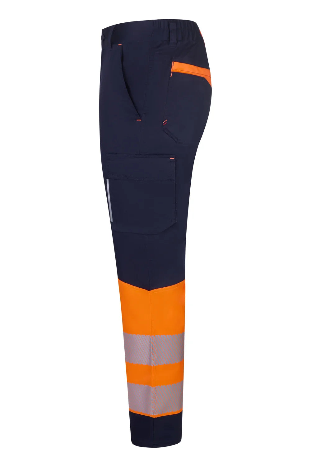 Pantaloni reflectorizanti stretch 260g albastru marin/portocaliu fluo V303032S