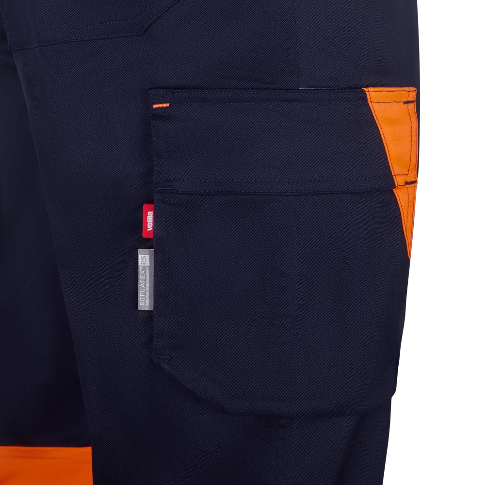 Pantaloni reflectorizanti stretch 260g albastru marin/portocaliu fluo V303032S