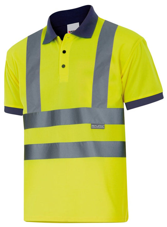 Tricou polo reflectorizant poliester 160g Bleumarin/Galben V305502