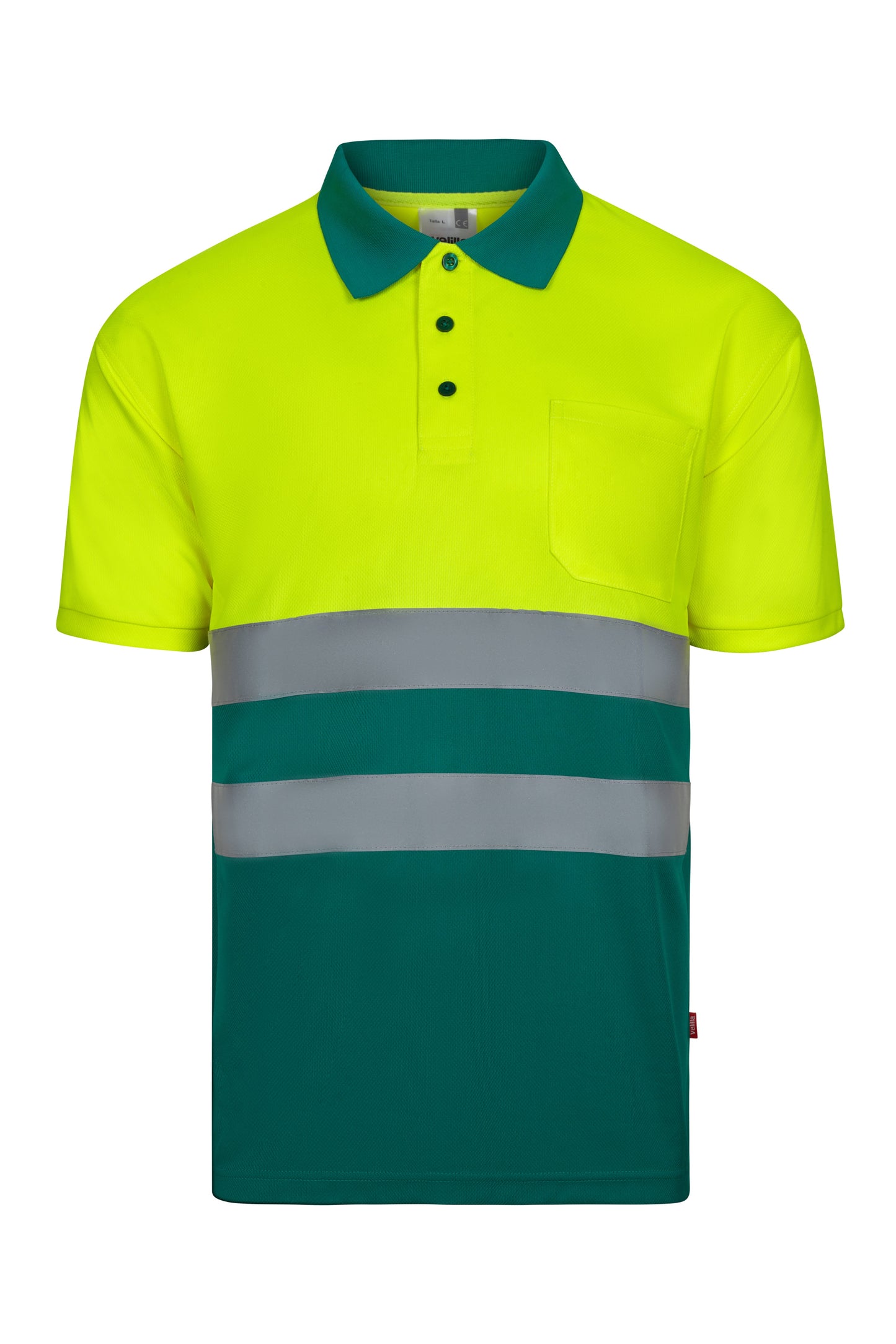 Tricou polo reflectorizant poliester 140g Verde/Galben V305504