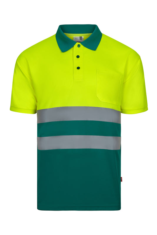 Tricou polo reflectorizant poliester 140g Verde/Galben V305504