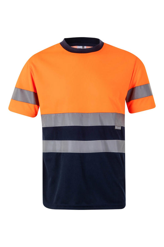 Tricou reflectorizant poliester 140g Bleumarin/Portocaliu V305506