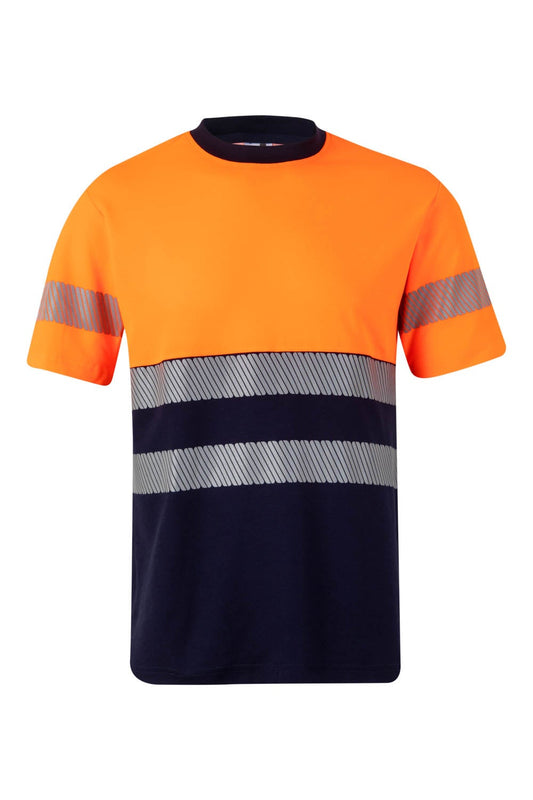 Tricou reflectorizant bumbac 150g barbat Bleumarin/Portocaliu V305509