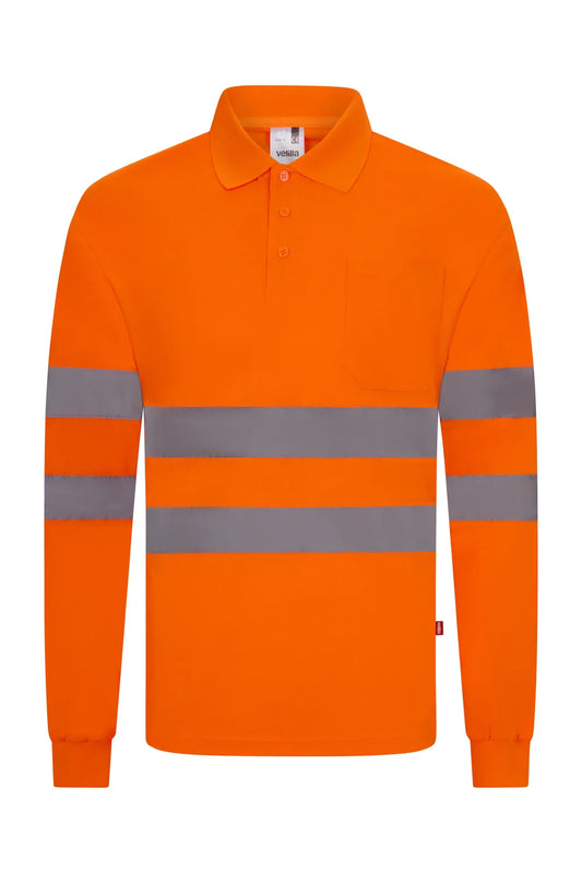 Tricou polo maneca lunga reflectorizant poliester 140g portocaliu fluo V305511
