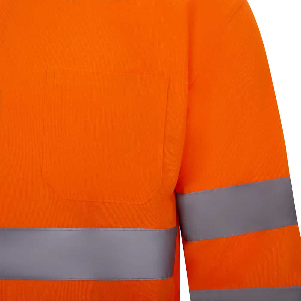 Tricou polo maneca lunga reflectorizant poliester 140g portocaliu fluo V305511