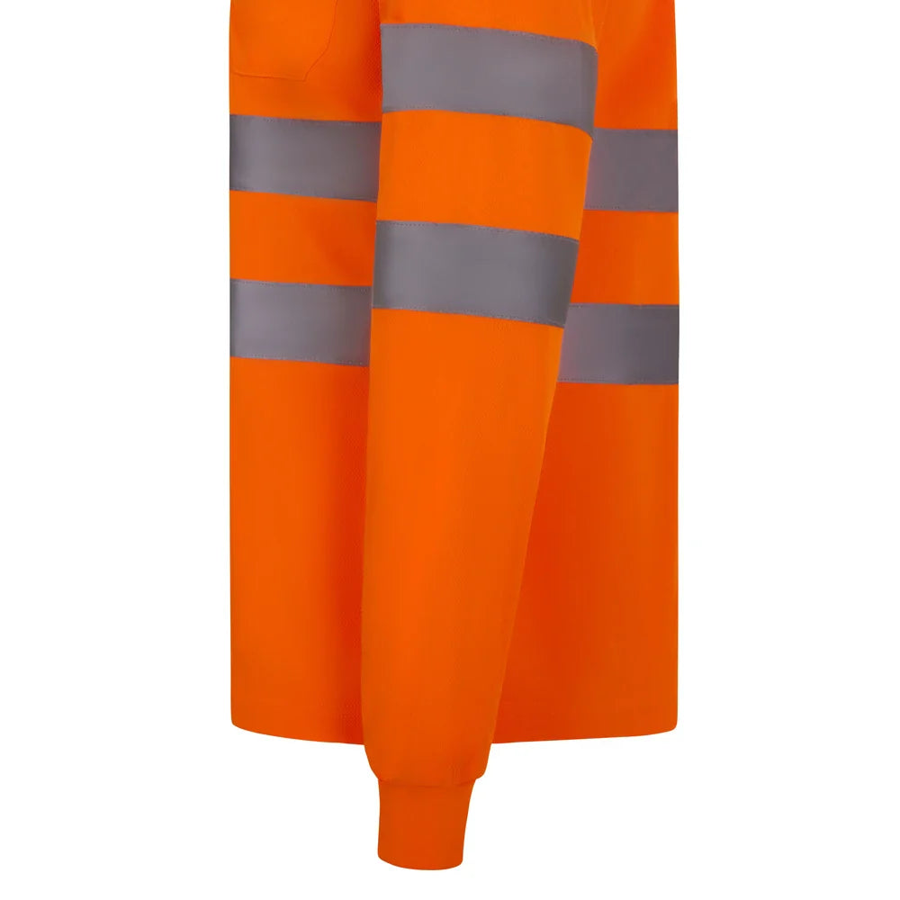 Tricou polo maneca lunga reflectorizant poliester 140g portocaliu fluo V305511