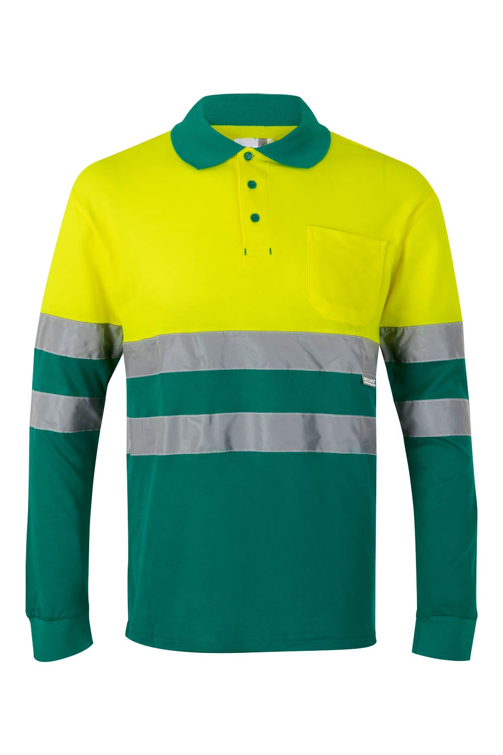 Tricou polo reflectorizant bumbac 150g maneca lunga Verde/Galben V305515