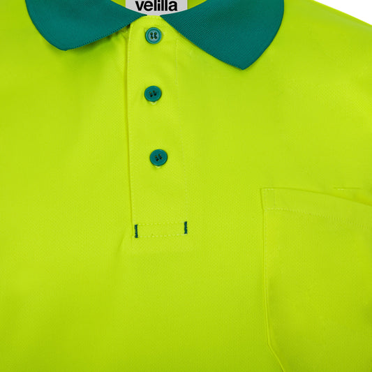 Tricou polo bicolor cu benzi reflectorizante segmentate maneca scurta GRS green/galben hi-vis V305533