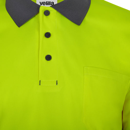 Tricou polo bicolor cu benzi reflectorizante segmentate maneca scurta GRS gri/galben hi-vis V305533