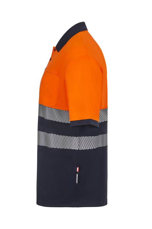 Tricou polo reflectorizant 100% poliester 140g maneca scurta bleumarin/portocaliu fluo V305533