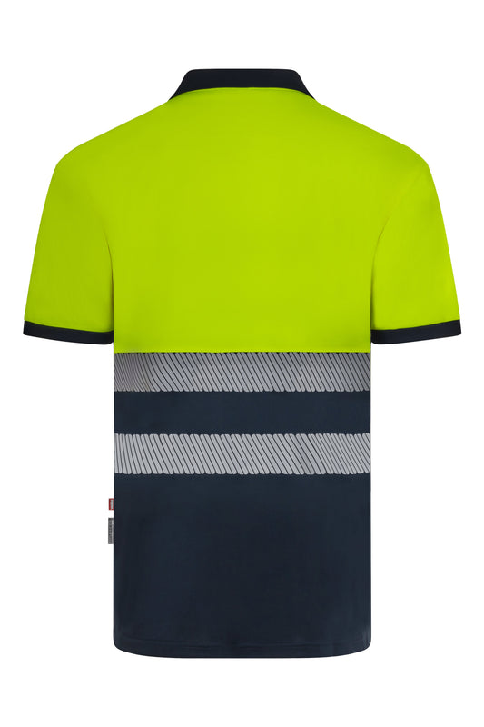 Tricou polo reflectorizant 100% poliester 140g maneca scurta bleumarin/galben fluo V305533