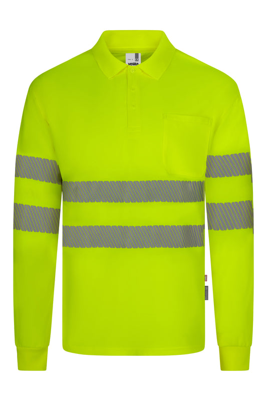 Tricou polo cu benzi reflectorizante segmentate maneca lunga GRS galben hi-vis V305534