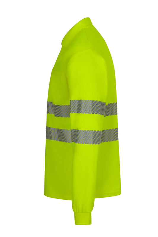 Tricou polo cu benzi reflectorizante segmentate maneca lunga GRS galben hi-vis V305534