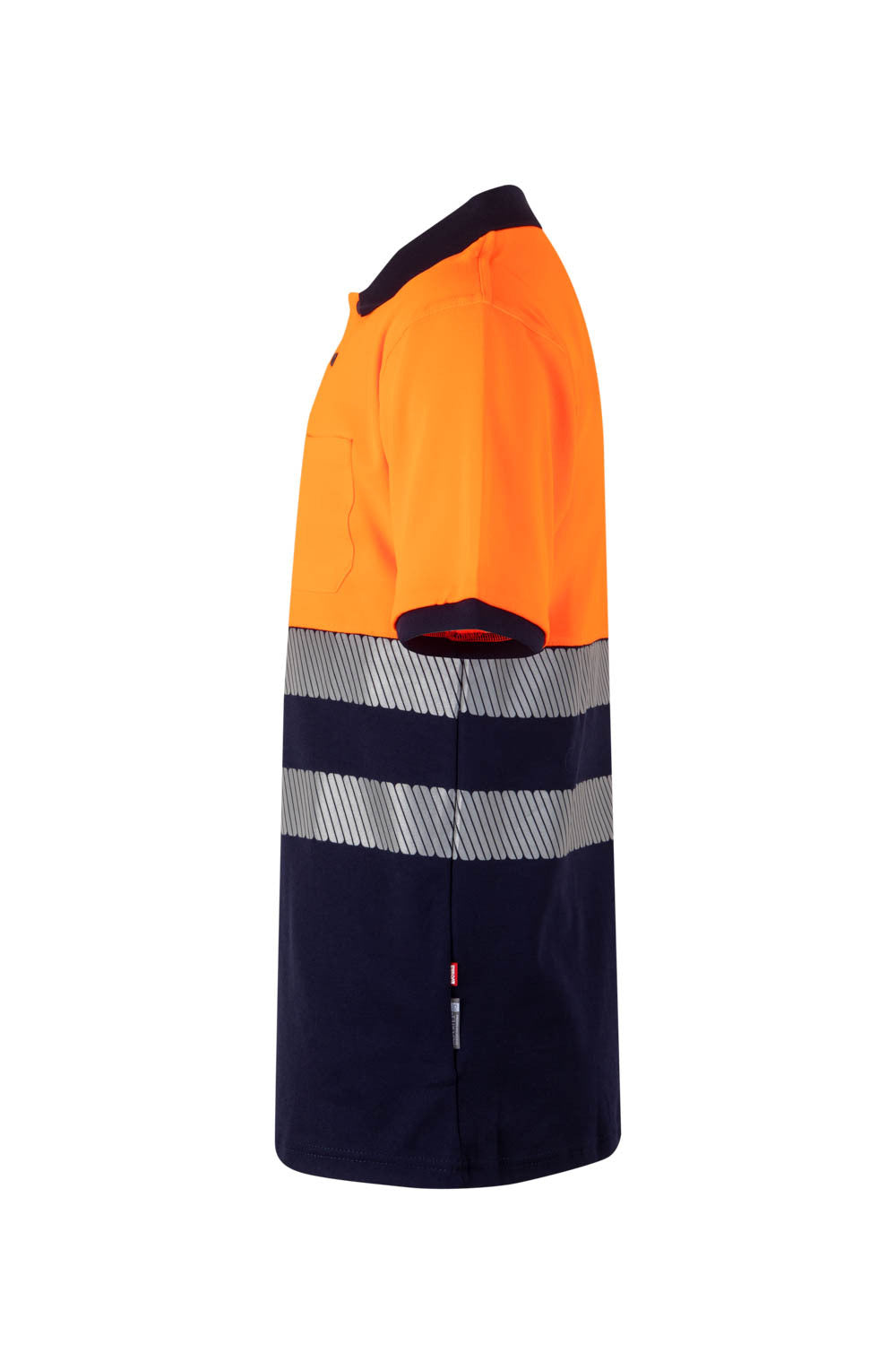 Tricou polo maneca scurta reflectorizant bumbac/poliester 150g albastru marin/portocaliu fluo V305543