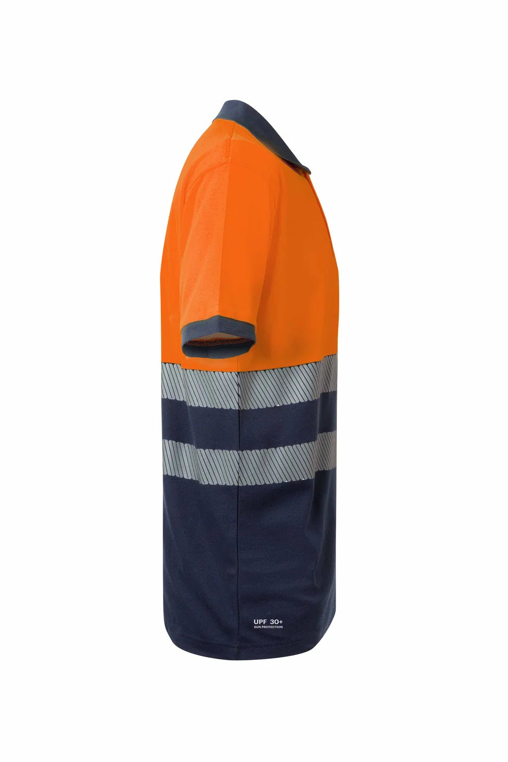 Tricou polo maneca scurta reflectorizant bumbac/poliester 150g albastru marin/portocaliu fluo V305543