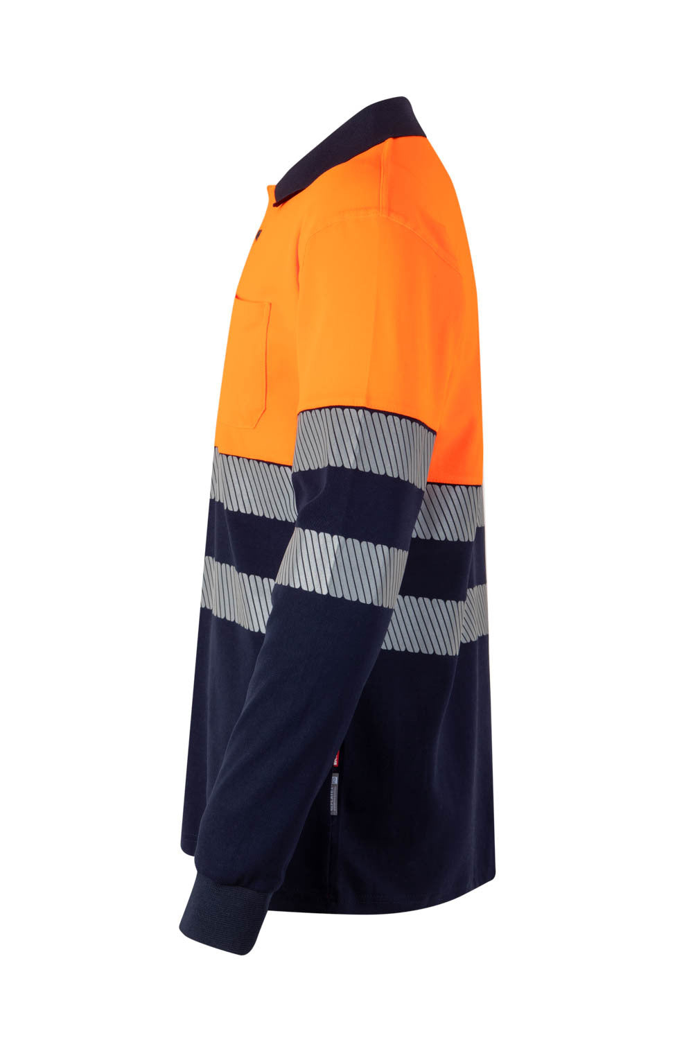 Tricou polo maneca lunga reflectorizant bumbac/poliester 150g albastru marin/portocaliu fluo V305545