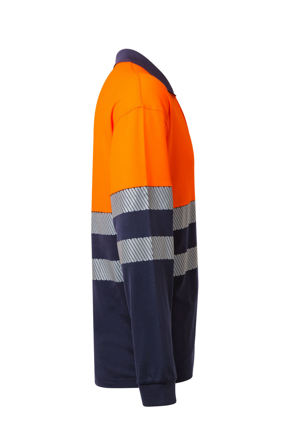 Tricou polo maneca lunga reflectorizant bumbac/poliester 150g albastru marin/portocaliu fluo V305545