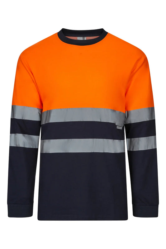 Tricou maneca lunga reflectorizant 100% poliester 140g albastru marin/portocaliu fluo V305603
