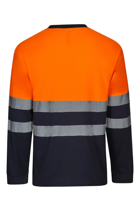 Tricou maneca lunga reflectorizant 100% poliester 140g albastru marin/portocaliu fluo V305603