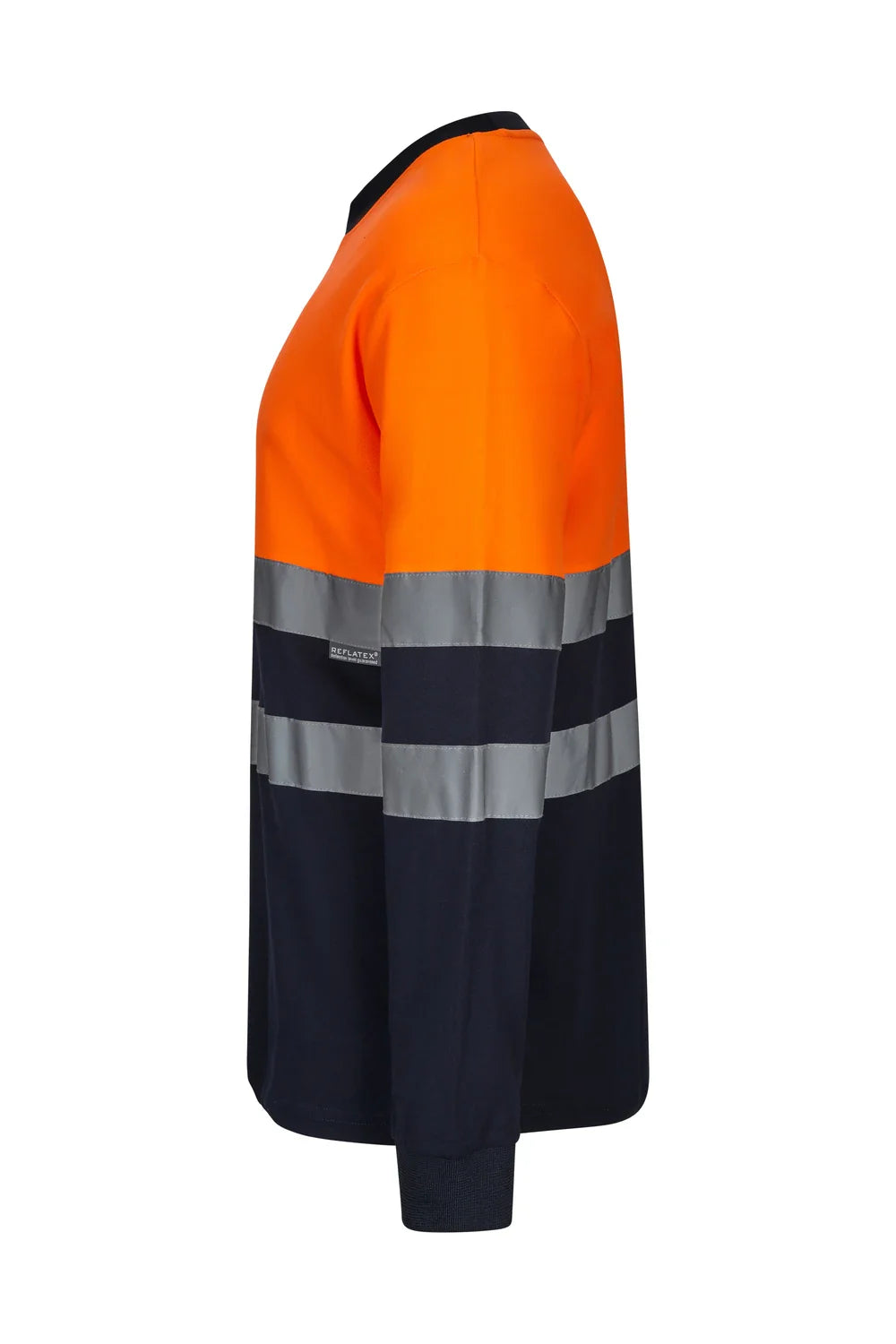 Tricou maneca lunga reflectorizant 100% poliester 140g albastru marin/portocaliu fluo V305603