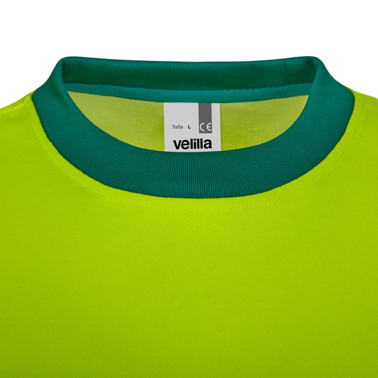 Tricou bicolor din bumbac maneca lunga benzi reflectorizante segmentate green/galben hi-vis V305619