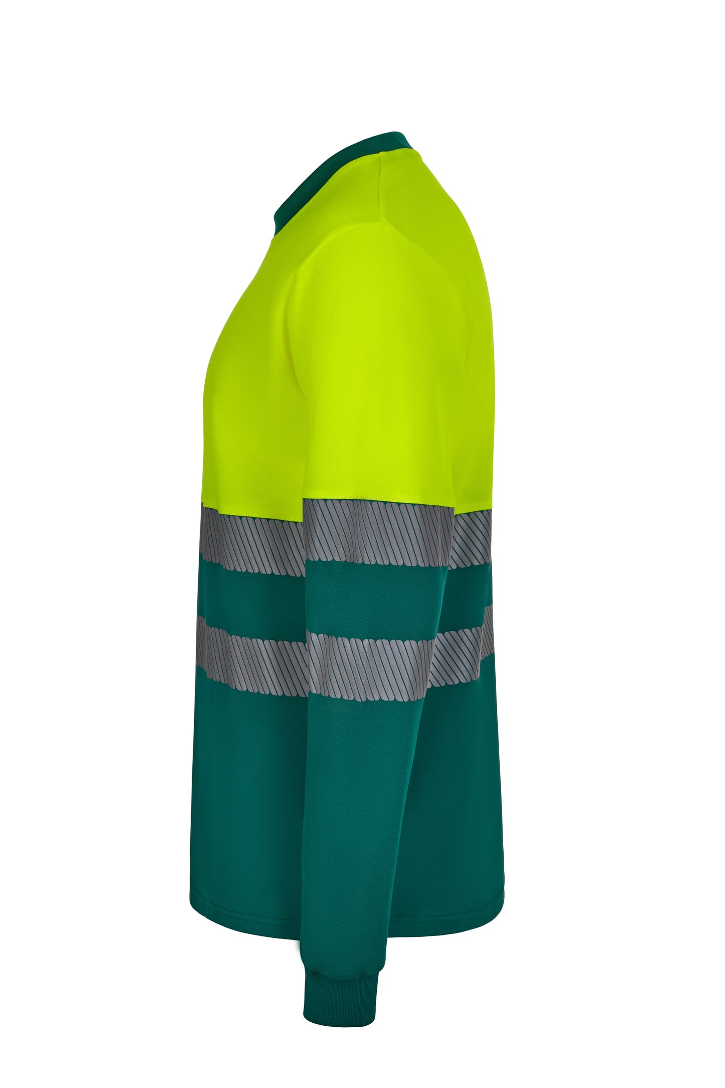 Tricou bicolor din bumbac maneca lunga benzi reflectorizante segmentate green/galben hi-vis V305619