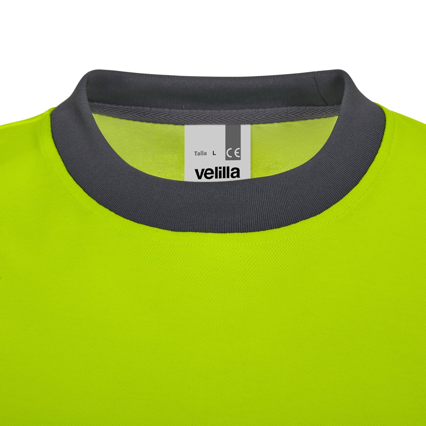 Tricou bicolor din bumbac maneca lunga benzi reflectorizante segmentate gri/galben hi-vis V305619