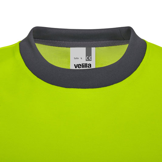 Tricou bicolor din bumbac maneca lunga benzi reflectorizante segmentate gri/galben hi-vis V305619
