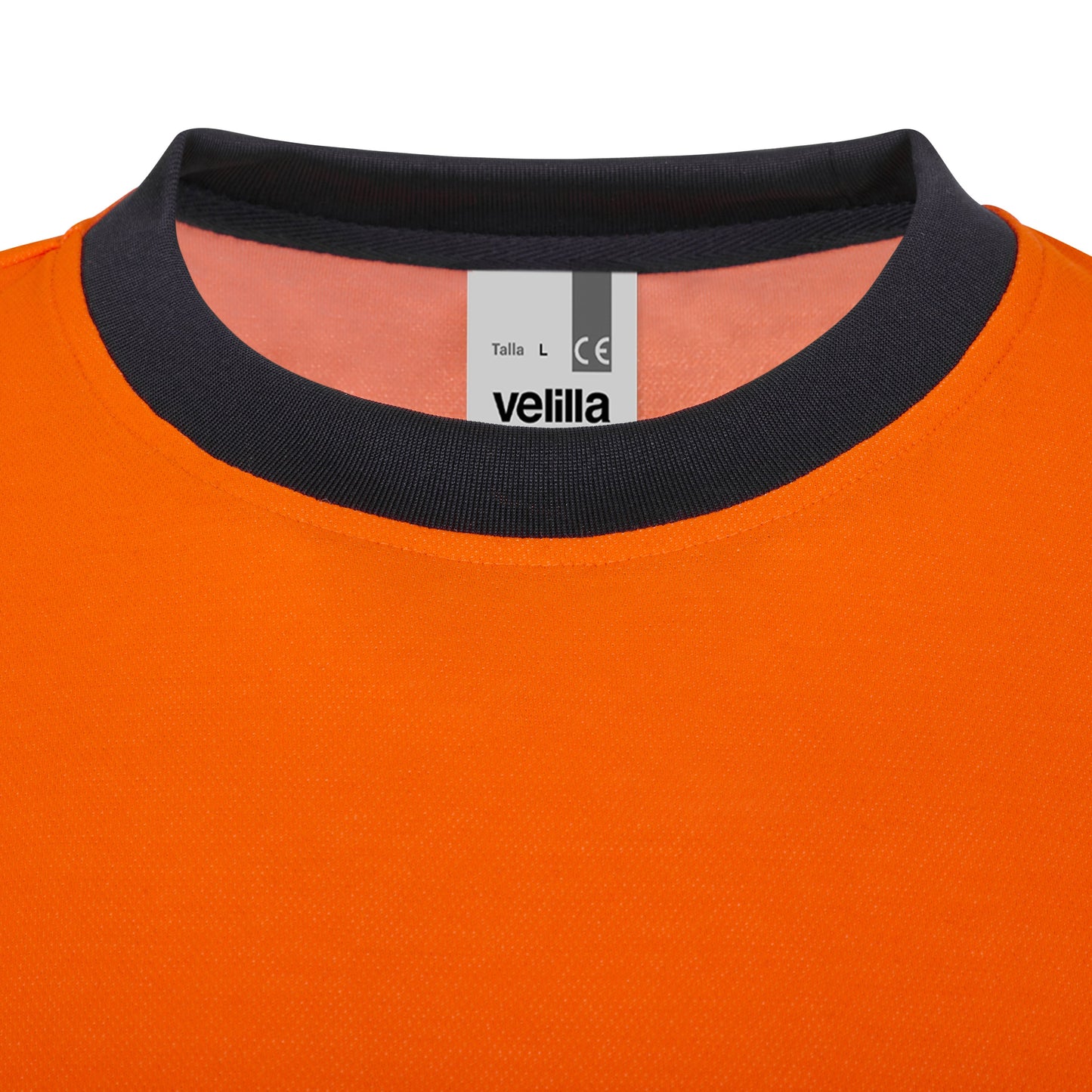 Tricou bicolor din bumbac maneca lunga benzi reflectorizante segmentate albastru marin/portocaliu hi-vis V305619
