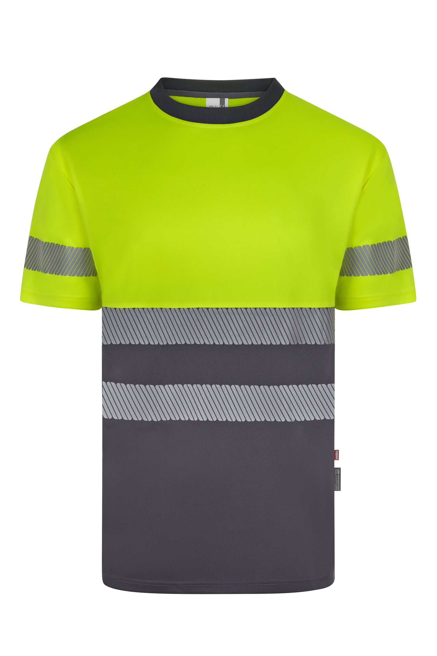 Tricou bicolor cu benzi reflectorizante segmentate maneca scurta GRS gri/galben hi-vis V305633